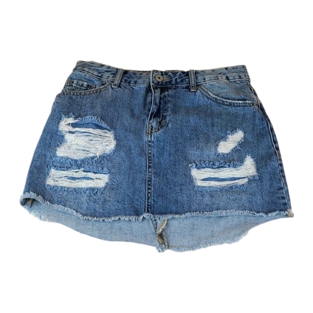 Vintage Distressed Denim Jean Skirt, Size 3